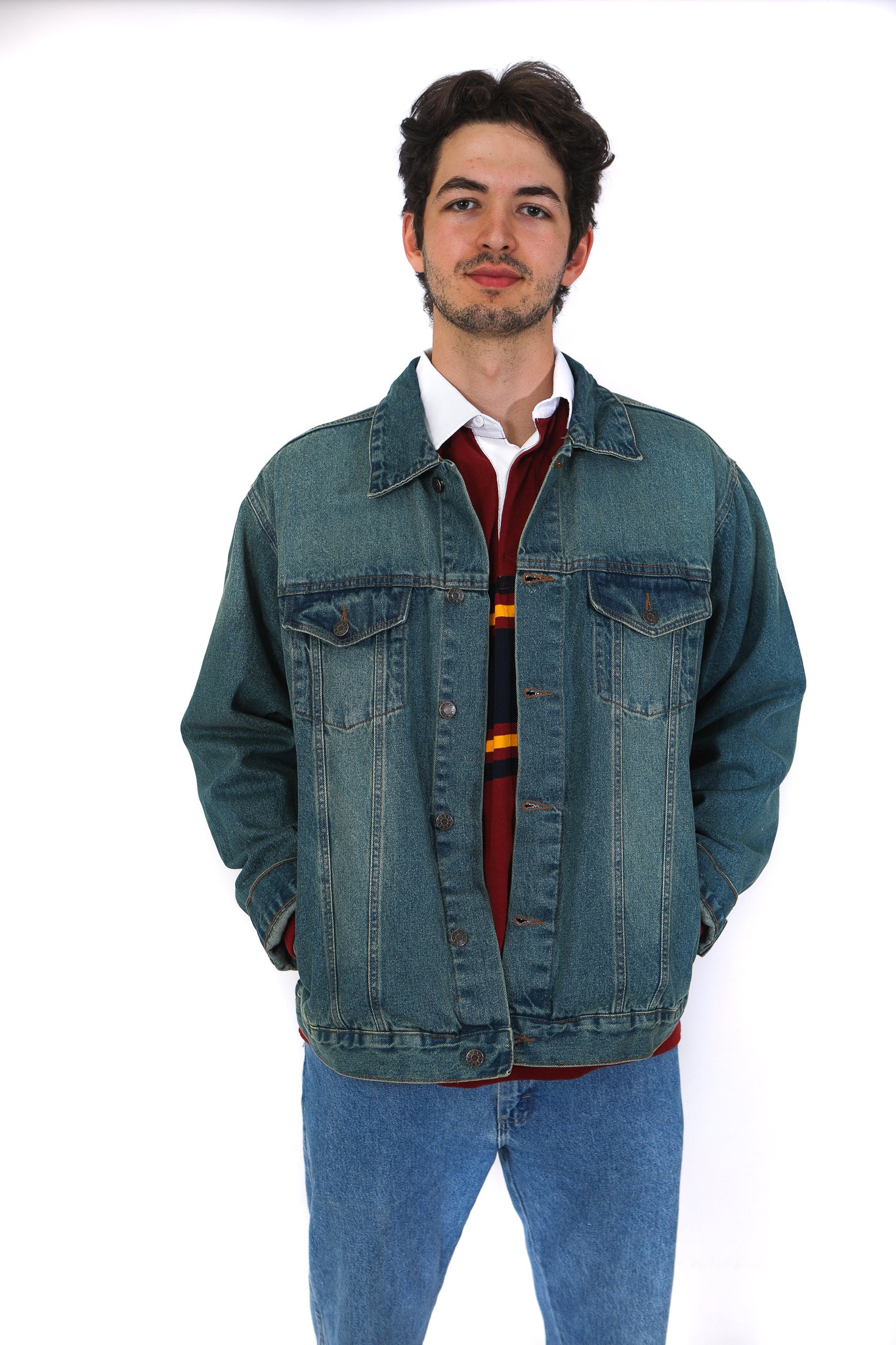 Front view of our oversized vintage jean jacket 