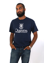 Load image into Gallery viewer, Navy tshirt with white queens crest
