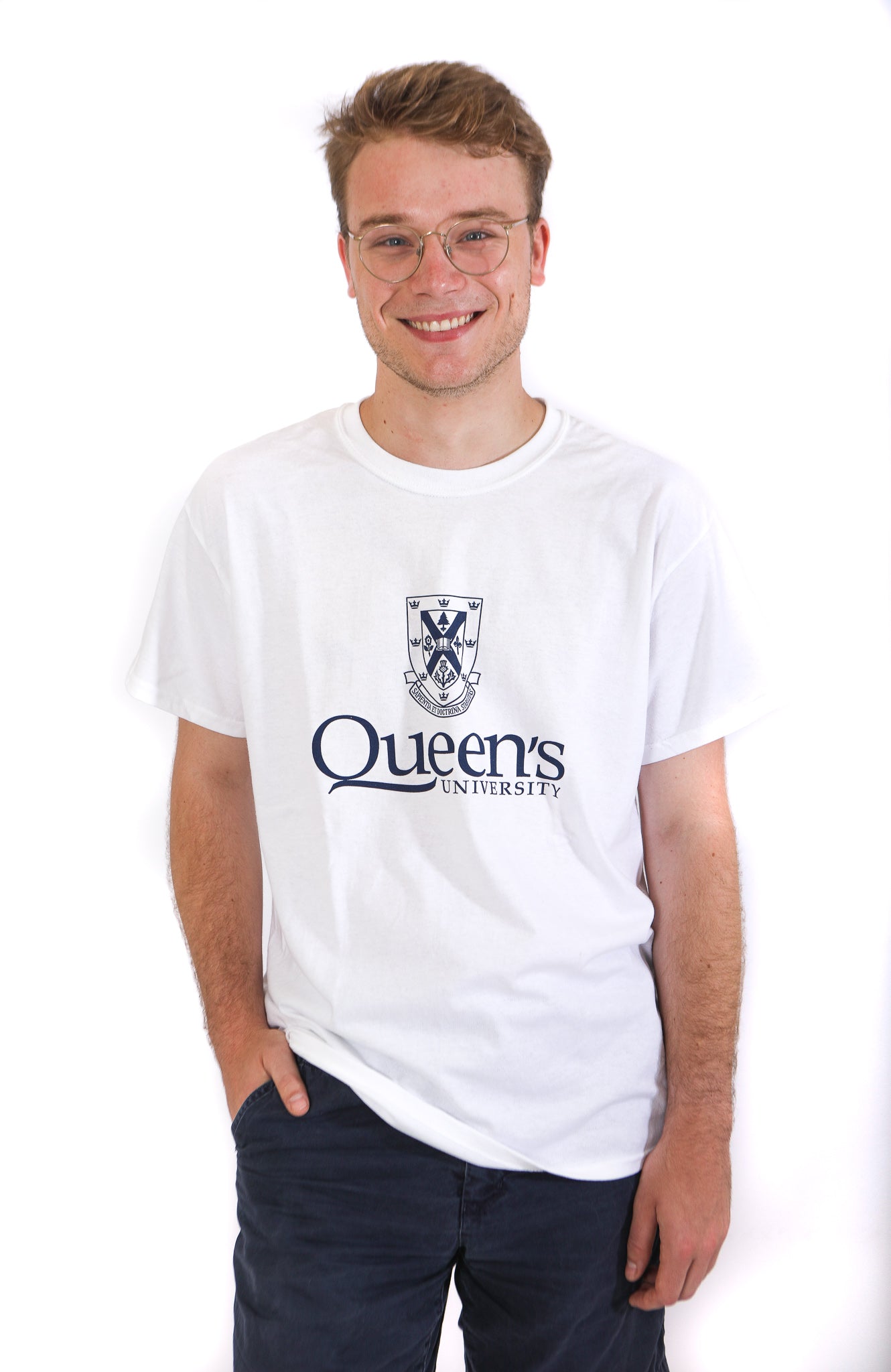 White tshirt with black queens crest